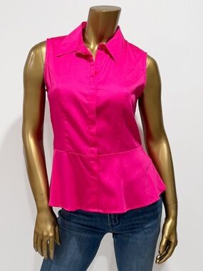 Apt. 9 Women's Hot Pink Sleeveless Button Up Peplum Top Size S NWT
